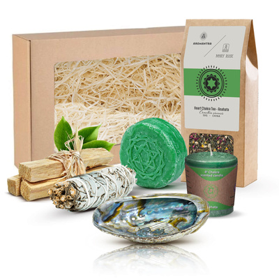 Set regalo per chakra del cuore (Anahata): tè chakra + incenso + candela