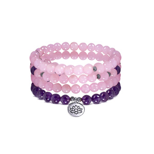 Bracciale Mala con ametista e quarzo rosa – Lotus Flower