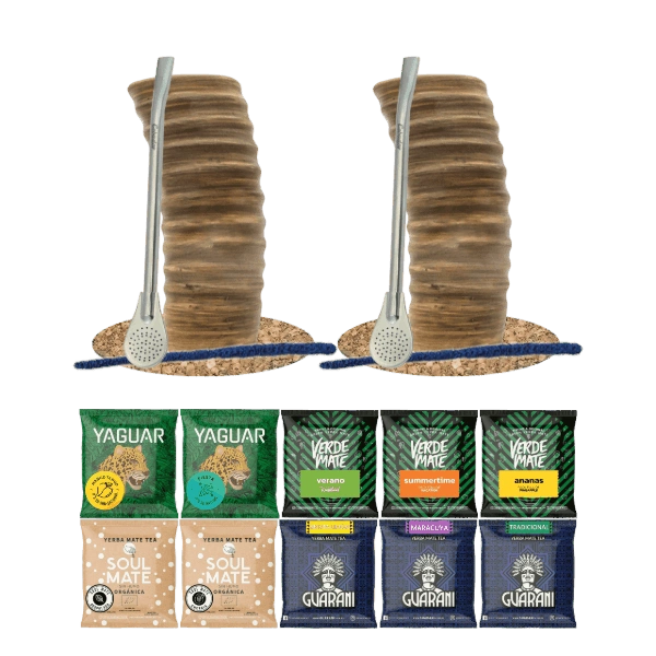 Set di Yerba mate 2x Guampa + 2x Bombilla 10 x 50 g