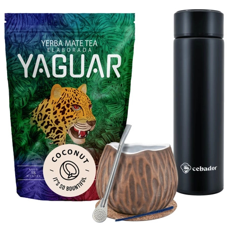 Yerba Mate Yaguar Kokosnuss 500g Kalebasse Thermoskannen-Set