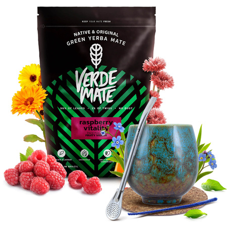 Set di Yerba Mate Verde Mate Raspberry 500g Tazza di mate + Bombilla