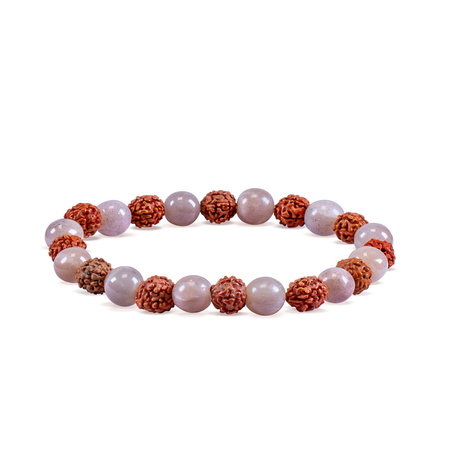 Bracciale con rudraksha e pietra di luna color pesca